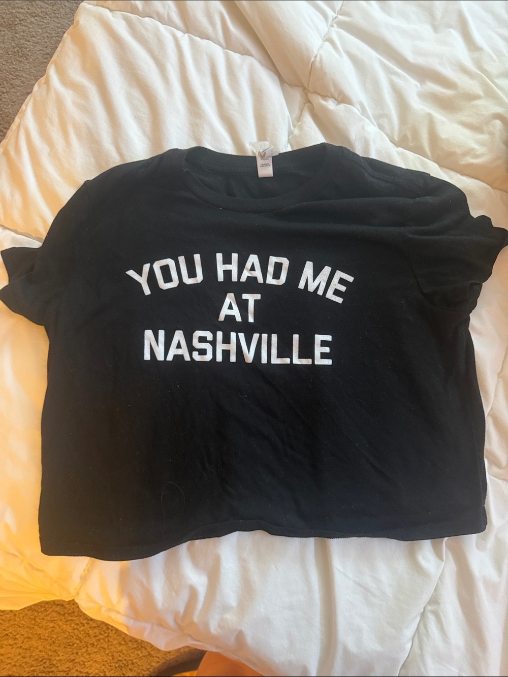 Bella Canvas Black Crop Top with White "You Had Me at Nashville" Print